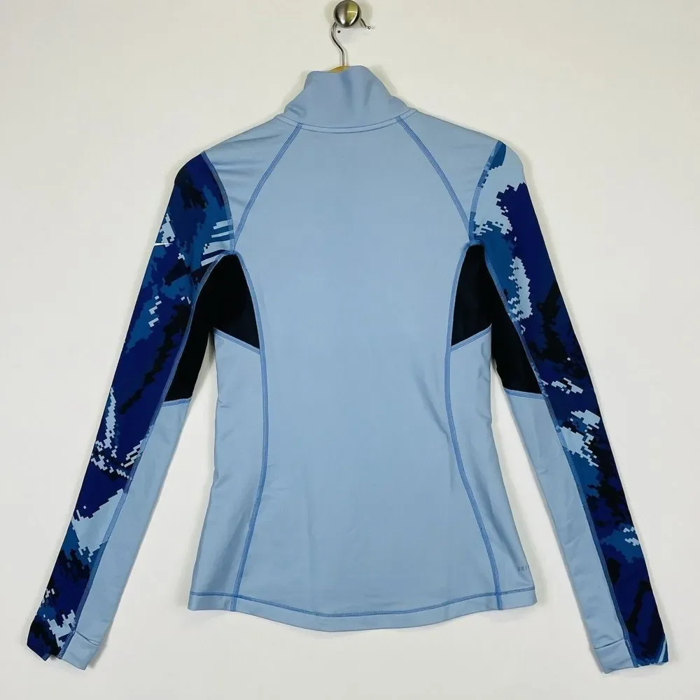 Nike Pro Jacket Womens Small Light Blue Pattern Sleeves Lightweight Half Zip
